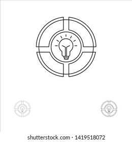 Bulb, Pie, Chat, Light, Idea Bold and thin black line icon set