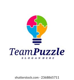 Bulb Puzzle logo design vector template, Vector label of puzzle, illustration, Creative icon, design concept
