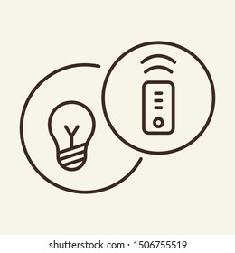 Bulb with remote control line icon. House, remote control, turn on. Smart house concept. Vector illustration can be used for topics like modern technologies, housing, smart system