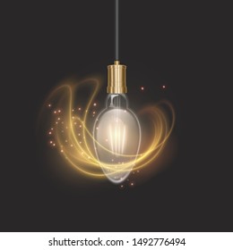 The bulb in retro style on dark substrate, glowing light bulb in realistic style Vector EPS 10 format illustration