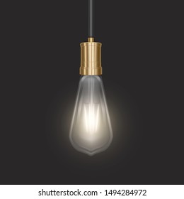 The bulb in retro style on dark substrate, glowing light bulb in realistic style Vector EPS 10 format illustration