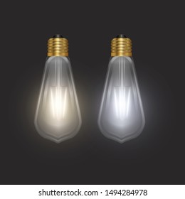 The bulb in retro style on dark substrate, glowing light bulb in realistic style Vector EPS 10 format illustration