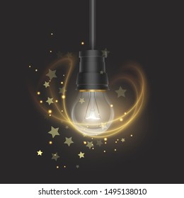 The bulb in retro style on dark substrate, glowing light bulb in realistic style Vector EPS 10 format illustration