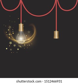 The bulb in retro style on dark substrate, glowing light bulb in realistic style Vector EPS 10 format illustration
