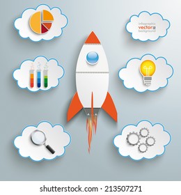 Bulb with rocket and clous on the silver background. Eps 10 vector file.