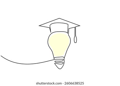 bulb school cap hat education idea future one line drawing art design vector
