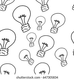 bulb seamless pattern design - vector illustration sketch hand drawn with black lines, isolated on white background