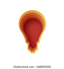 Bulb shape in paper craft style. Origami layered Electric bulb for creativity, startup, brainstorming, business. Orange shape.