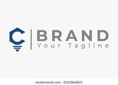 Bulb Shaped Logo Design. Modern Logotype Concept Letter C Hexagon usable for Business, Brand, Corporate, Identity, Technology Related with Electricity, Light, Energy, Innovation, Power, Electric Icon.