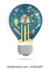Bulb shape,Start up concept. rocket flying education concept,vector