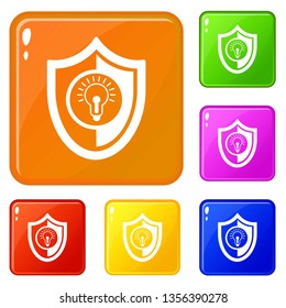 Bulb shield icons set collection vector 6 color isolated on white background