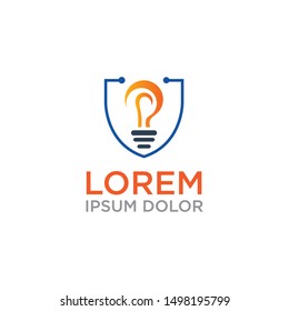 bulb shield protection logo template - vector