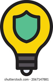 bulb shield vector color line icon