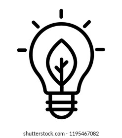 Bulb showing rays containing leaf inside, eco light icon
