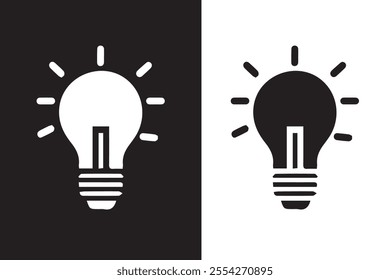 Bulb silhouette icon on white background. Black technology symbol. Electric lamp, light,creative thinking, electricity. Outline, stock, fill, and flat color style.Vector Flat design.