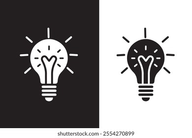 Bulb silhouette icon on white background. Black technology symbol. Electric lamp, light,creative thinking, electricity. Outline, stock, fill, and flat color style.Vector Flat design.