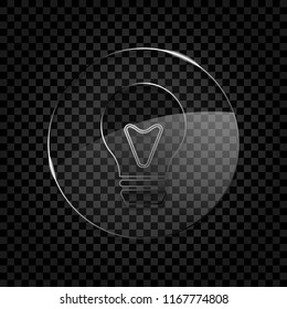 bulb, simple icon. Icon in circle glass bubble on dark transparent grid. Glass style