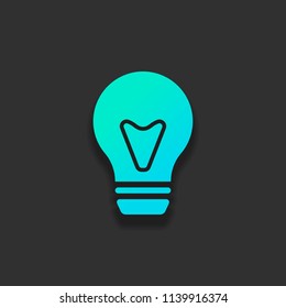 bulb, simple icon. Colorful logo concept with soft shadow on dark background. Icon color of azure ocean