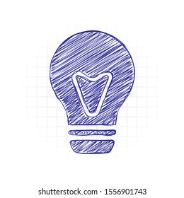 bulb, simple icon. Hand drawn sketched picture with scribble fill. Blue ink. Doodle on white background