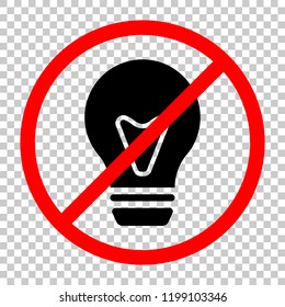 bulb, simple icon. Not allowed, black object in red warning sign with transparent background