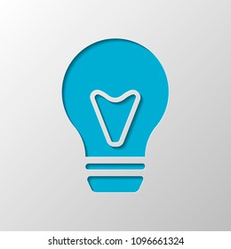 bulb, simple icon. Paper design. Cutted symbol with shadow
