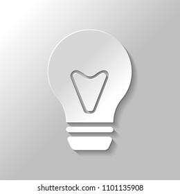 bulb, simple icon. Paper style with shadow on gray background
