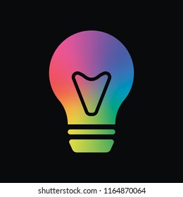 bulb, simple icon. Rainbow color and dark background