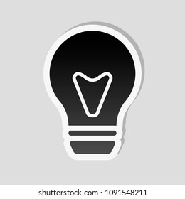 bulb, simple icon. Sticker style with white border and simple shadow on gray background