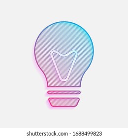 Glühbirne, einfaches Symbol. Technologie-Logo mit diagonalen Linien und farbigem Farbverlauf. Neongrafik, Lichteffekt. Blau und Rot