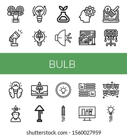 bulb simple icons set. Contains such icons as Developer, Light, Clean energy, Lightbulb, Science, Innovation, Rubber land, Design, Floor lamp, can be used for web, mobile and logo