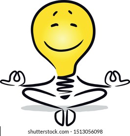 Bulb Stick Figure sitting in yoga lotus position. Conceptual Illustration. Relaxation and Meditation for a healthy Lifestyle. Vector Drawing