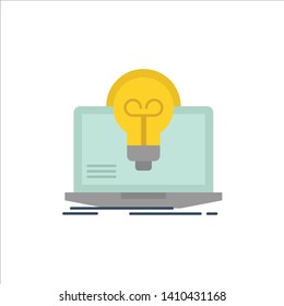 Bulb, Success, Laptop, Screen, File  Flat Color Icon. Vector icon banner Template