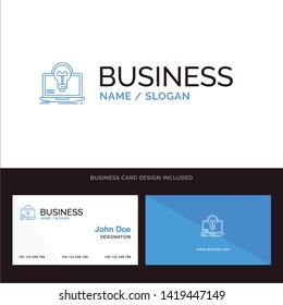 Bulb, Success, Laptop, Screen, File Blue Business logo and Business Card Template. Front and Back Design