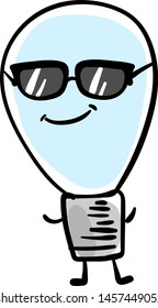 Bulb mit Sonnenbrille, Illustration, Vektorgrafik auf weißem Hintergrund.