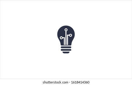 Bulb with tech circuit in blue colour in vector flat logo design