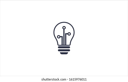 Bulb with tech circuit in vector flat minimalist logo design