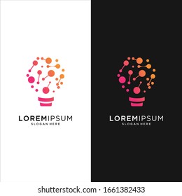bulb tech logo icon . Bulb Logo Design Colorfull . Idea creative light bulb logo . Bulb digital logo tech