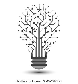Bulb tech on Circuit icon. Innovation technology concept. Business idea, Inspiration, Brainstorming, Creativity. Flat icon. Vector and illustration.