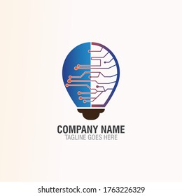 Bulb tech on Circuit logo design, Electric light Technology icon
