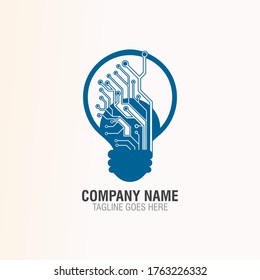 Bulb tech on Circuit logo design, Electric light Technology icon