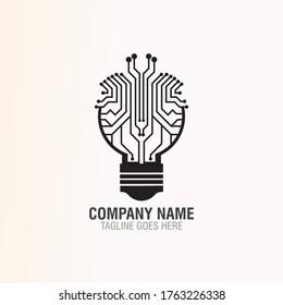 Tecnología de la bombilla en el diseño del logotipo del circuito, icono Tecnología de la luz eléctrica