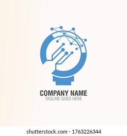 Bulb tech on Circuit logo design, Electric light Technology icon