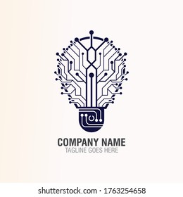 Bulb tech on Circuit logo design, Electric light Technology icon
