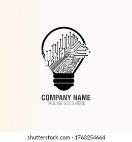 Tecnología de la bombilla en el diseño del logotipo del circuito, icono Tecnología de la luz eléctrica