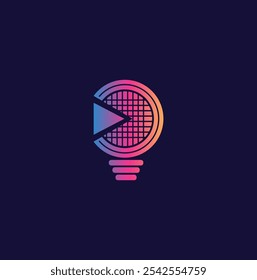  Icono del logotipo de la tecnología de la bombilla. Diseño de logotipo de bombilla colorida. Ideas creativas del logotipo de la bombilla. Ideas de tecnología de logotipo digital de bombilla