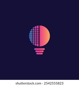  Icono del logotipo de la tecnología de la bombilla. Diseño de logotipo de bombilla colorida. Ideas creativas del logotipo de la bombilla. Ideas de tecnología de logotipo digital de bombilla