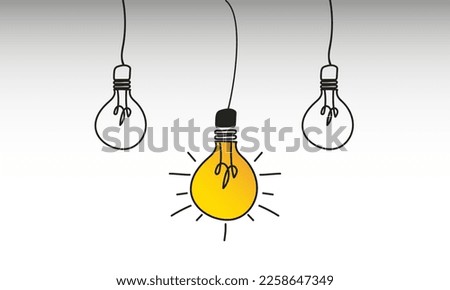 Bulb that differs from a group, on a grey background. Concept ideas, creativity, standing out in a working group.