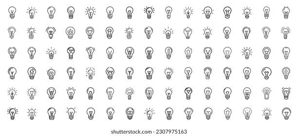 Bulb thin line icons. Pack of light bulb icons on the white background. Trendy stroke signs for website, apps and UI. 