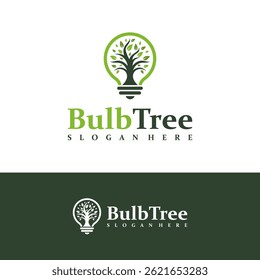 Vector de concepto de diseño de logotipo de árbol de bombilla. Plantilla de diseño de logotipo de bombilla de árbol. Símbolo creativo. Icono
