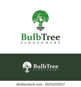 Vetor de conceito de design de logotipo de árvore de lâmpada. Modelo de design de logotipo de lâmpada de árvore. Símbolo Criativo. Ícone